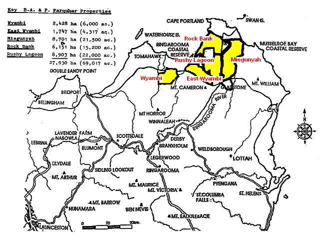 Map of NE Tasmania showing Farquhar properties