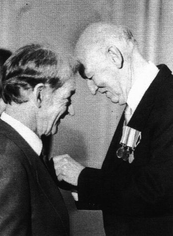 Sir James Plimsoll and Medal of the Order of Australia in 1985