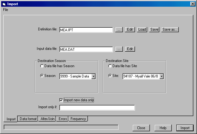 Import text screen